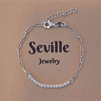 Armbånd med aflange led og hvide zirkonia i sterling sølv fra Seville